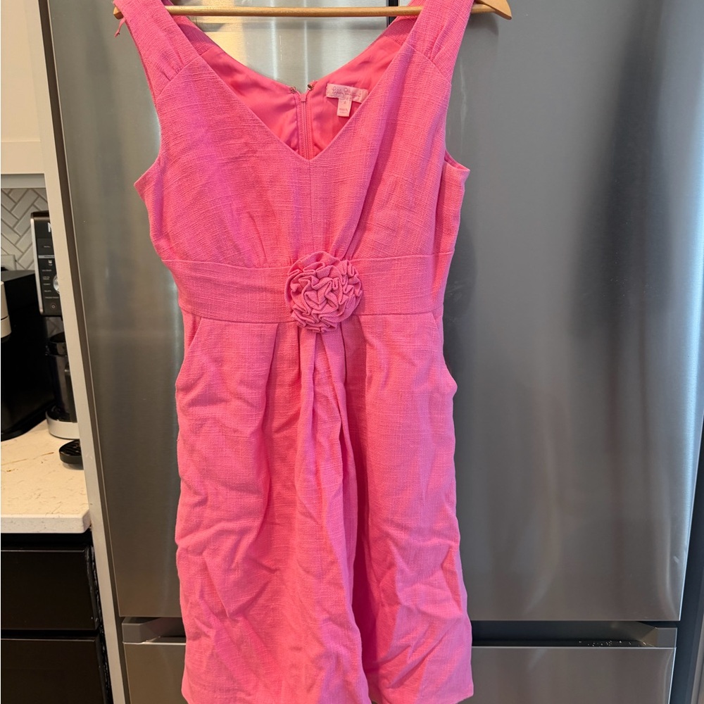 Lilly Pulitzer Hot Pink Sleeveless Rosette Waist Dress